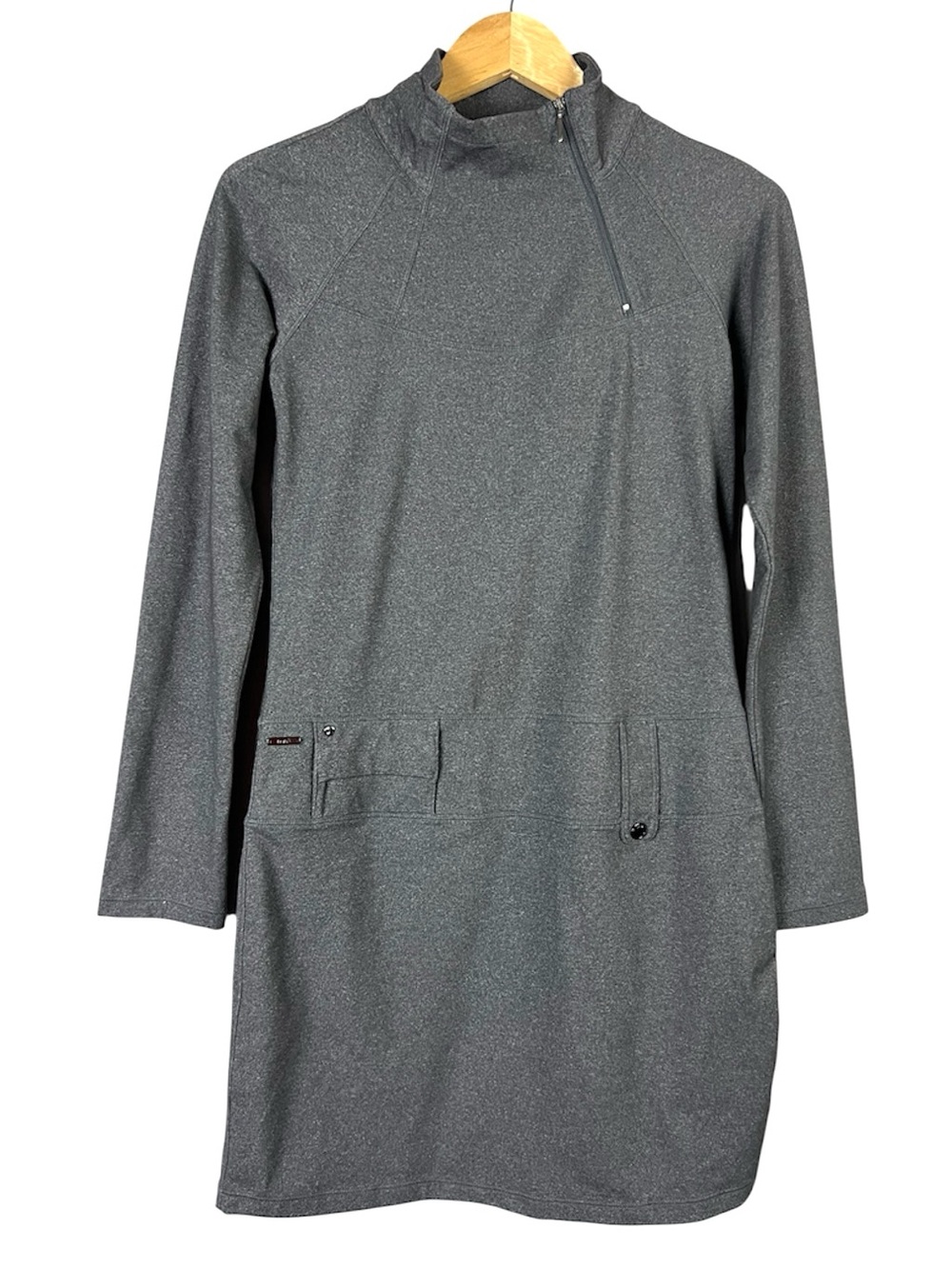 Gray Heathered Athletic Long Sleeve Mock Neck Tunic Pullover Mini Dress Size XS